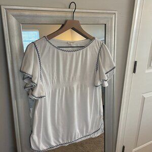 Max Studio Women's White Embroidered Flutter Sleeve Top Small